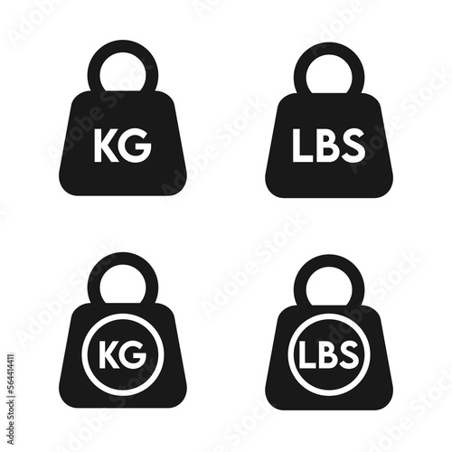Kilogram (KG) and pound (LBS) weight symbol icon, Dumbbell vector illustration