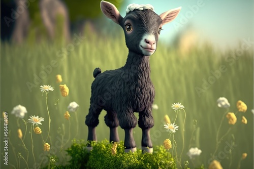 a cute adorable baby goat generative ai  rendered in the style of children-friendly cartoon animation fantasy style	 photo