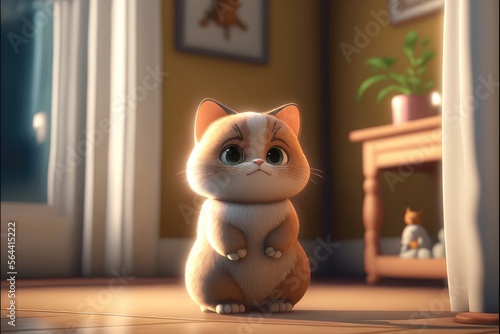 a cute adorable baby cat generative ai  rendered in the style of children-friendly cartoon animation fantasy style  © Ecleposs