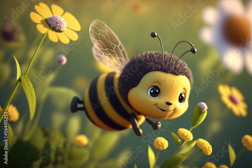 a cute adorable baby bee generative ai  rendered in the style of children-friendly cartoon animation fantasy style  © Ecleposs