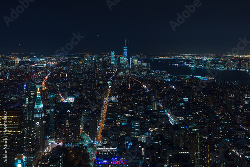 Canvas Print New York City - aerial view of Manhatten at night