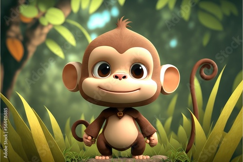 a cute adorable baby Monkey generative ai  rendered in the style of children-friendly cartoon animation fantasy style 