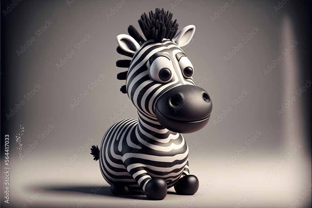 Generative AI Cute 3D Cartoon zebra character - obrazy, fototapety, plakaty 