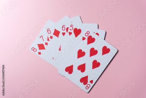 Valentines day concept, playing cards with red hearts for valentines the day of love. 
