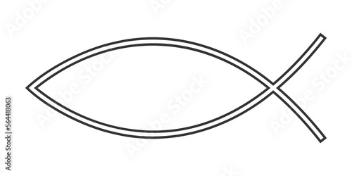 Ichthys icon. Jesus fish sign isolated on white background. Christian religion symbol. Popular believer emblem for car bampers, stickers, necklaces or pendants. Vector graphic illustration.