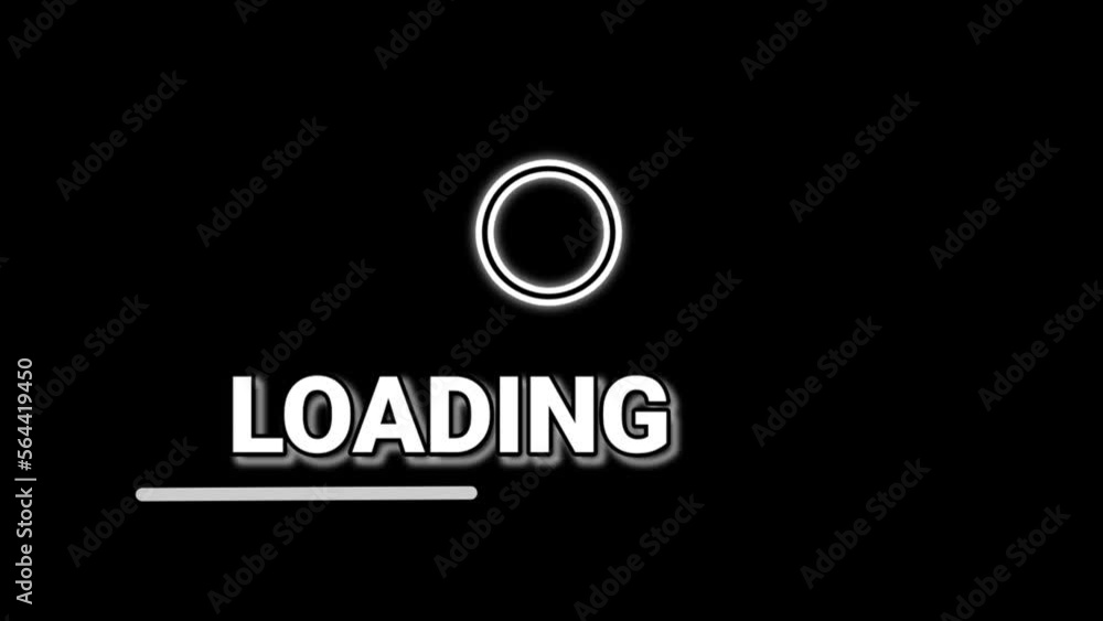 Animated illustration motion word loading with line arrow and spin circle in black background Animated illustration motion word loading with line arrow and spin circle in black background