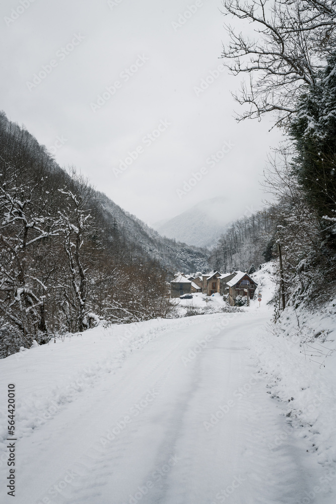 Fototapeta premium dangerous mountain road due to winter conditions