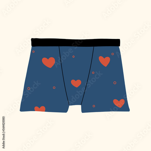 Men's cute boxer shorts with hearts. Vector hand drawn illustration