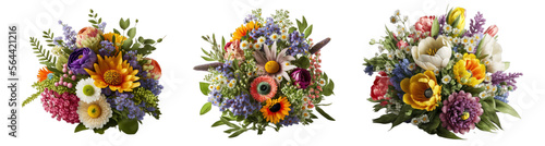Flower arrangement or bouquet colorful spring flowers isolated on transparent background. photo