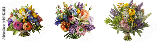 Fényképezés Flower arrangement or bouquet colorful spring flowers isolated on transparent background