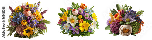 Flower arrangement or bouquet colorful spring flowers isolated on transparent background.