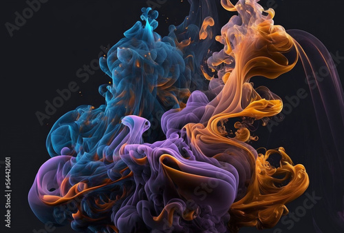 Background with swirling smoke in shades of blue, purple and orange.