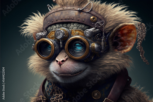 crazy steampunk monkey with sunglasses and gold chain. Generated AI. © pedro