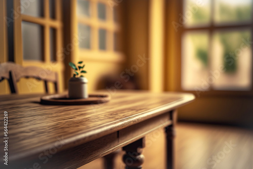 wooden table in cafe With depth of field