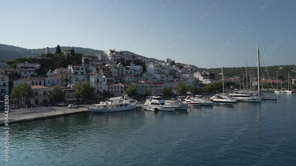 Skiathos Town from ferry arriving in Skiathos Town, Skiathos, Sporades Islands, Greek Islands Skiathos Town from ferry arriving in Skiathos Town, Skiathos, Sporades Islands, Greek Islands