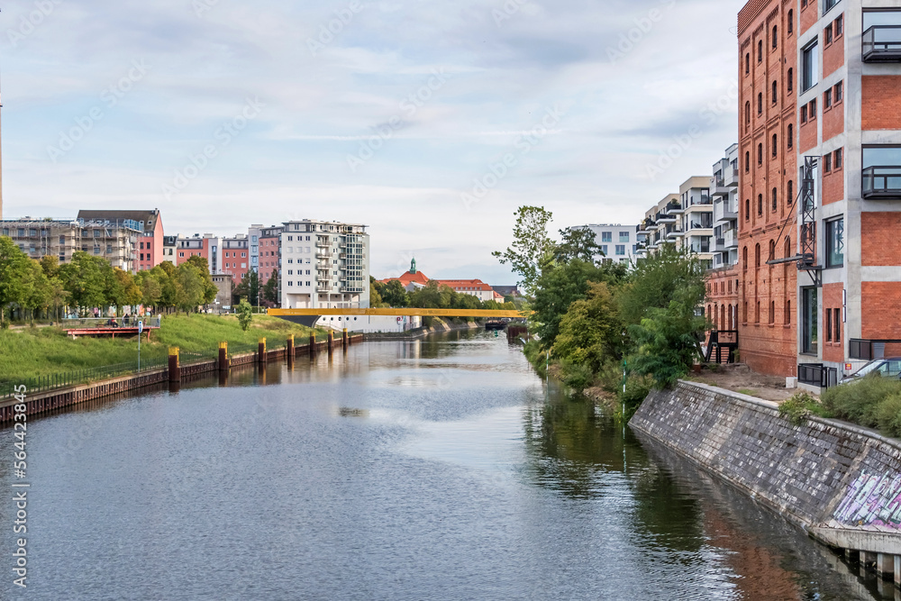 Naklejka premium View from the Kieler bridge at Kieler Eck and the Berlin-Spandau shipping canal in Berlin, Germany