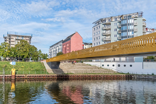 Photography New bridge Golda-Meir-Steg over the Berlin-Spandau shipping canal in Berlin, Ger