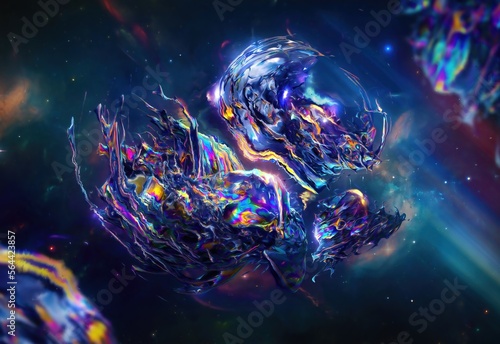 3d rendering  abstract background  iridescent holographic foil  metallic texture  ultraviolet wavy wallpaper  fluid ripples  liquid metal surface  3d Illustration  bright hue colors