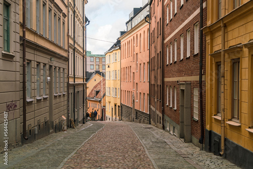 Historic street in the hipster trendy area Slussen, Stockholm, Sweden photo