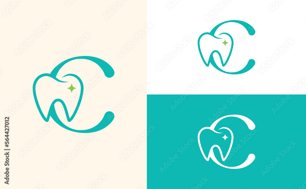 dental care logo tooth doctor dental office letter C