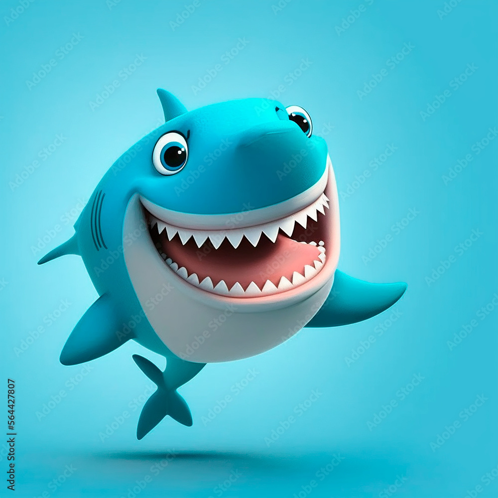 happy shark cartoon. Generative AI happy shark cartoon. Generative AI