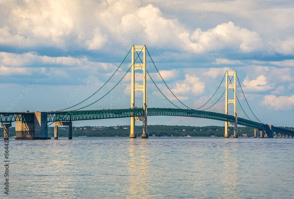 Mackinac Bridge from Mackinac City beach Lake Huron