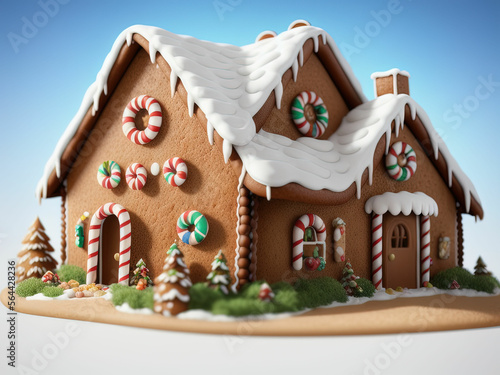 Christmas house made from ginger cookies. Generative AI