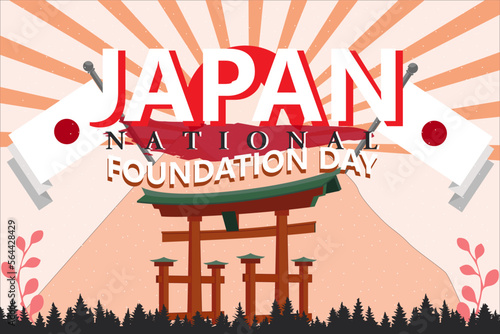National foundation day design with famous Japanese Japan flag banner with red white