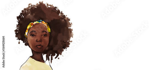 Watercolor beauty african woman. Hand drawn abstract portrait of a afro girl. Painting illustration on white background for black history month poster