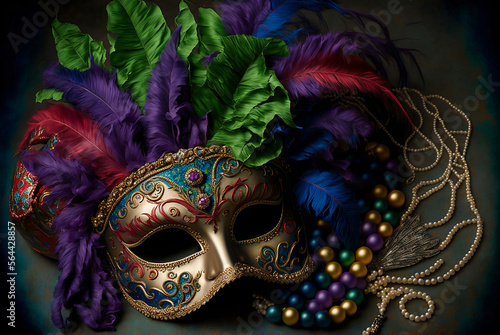 Mardi Gras mask and beads