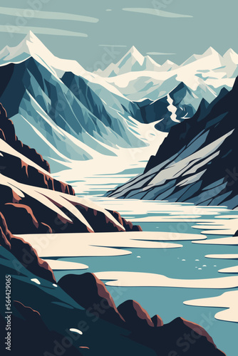 iceberg in north sea or arctic ocean, glaciers landscape vector illustration