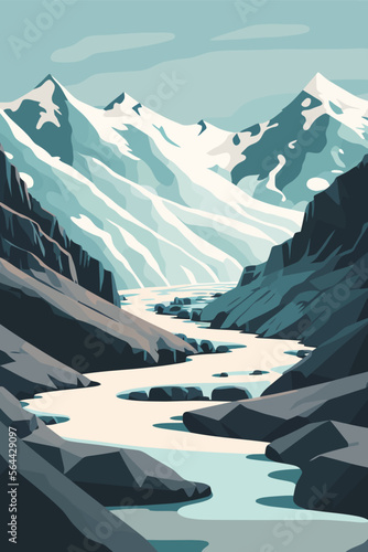 iceberg in north sea or arctic ocean, glaciers landscape vector illustration