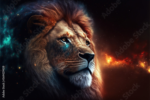 Lion in the Galaxy Universe   Midjourney Generative AI