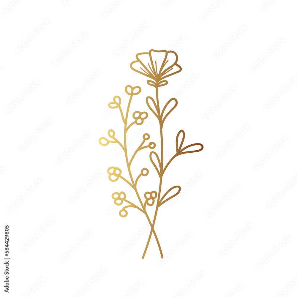 Gold flower line art 