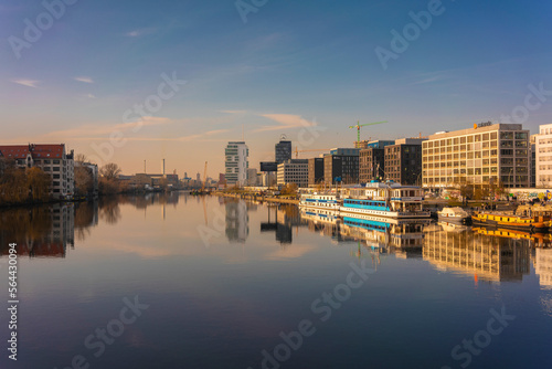 Canvas Print View of the skyline of eastside gallery on the Spree river in Berlin
