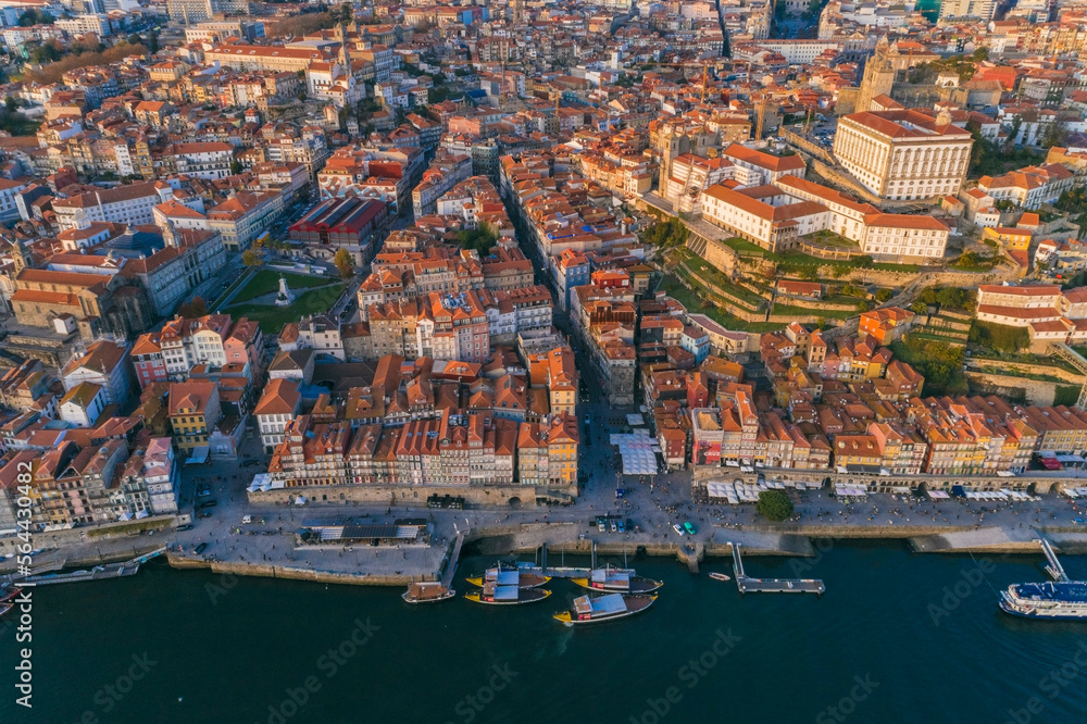 Aerial view of the city of Porto with Douro River 