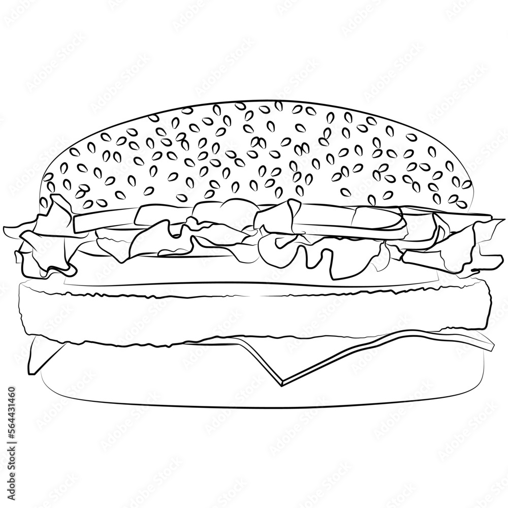 Vetor de beef hamburger with burger patty, hamburger bun with sesame