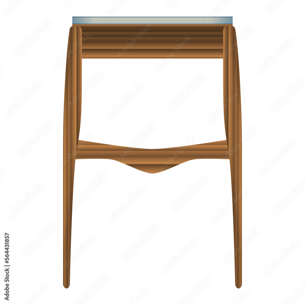 Folding wood table side view in realistic style. Turquoise table top. Home wooden furniture design. Colorful PNG illustration.