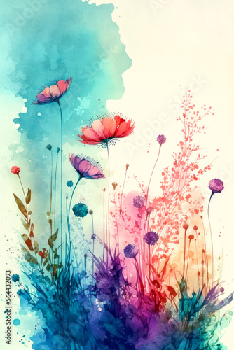 Fototapeta Naklejka Na Ścianę i Meble -  Colorful watercolor flowers. Generative AI.
