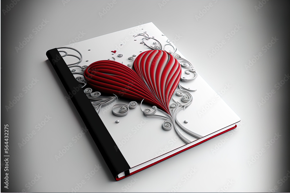 Fototapeta premium A Valentine's Day Card Design: A Red Heart on a Notebook