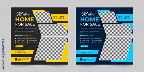 Modern Real estate house sale and home rent advertising square Social media post and corporate promotion ads discount web banner vector template design.