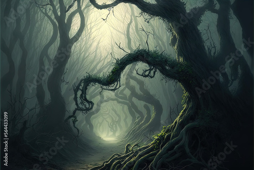 Twisted, Wavy, and Scary: An Illustration of the Dark and Spooky Forest