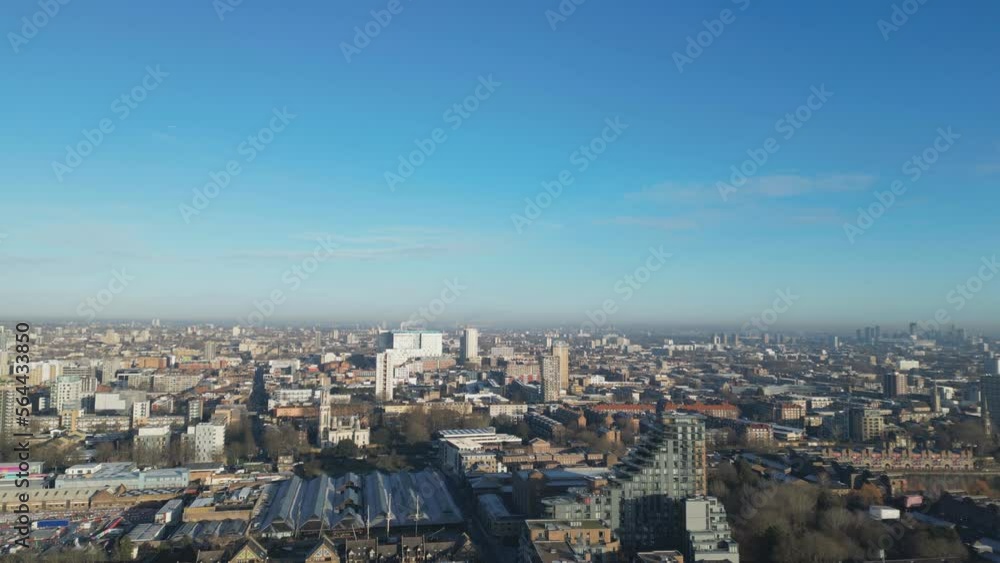 Drone flying over London suburbs. Drone flying over London suburbs.