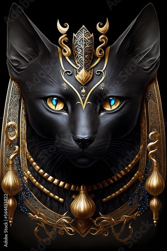 Portrait of an ancient Egyptian black cat digital art