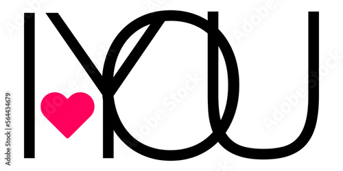 I love you text with heart. Love concept. Text for Valentine's Day. Declaration of love. Vector illustration isolated on white background.