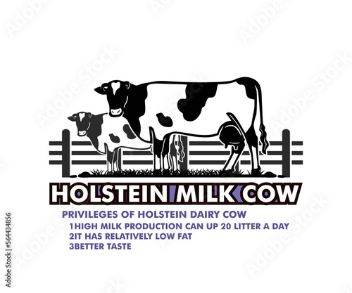 holstein dairy cow logo, silhouette of milk cattle standing vector illustrations