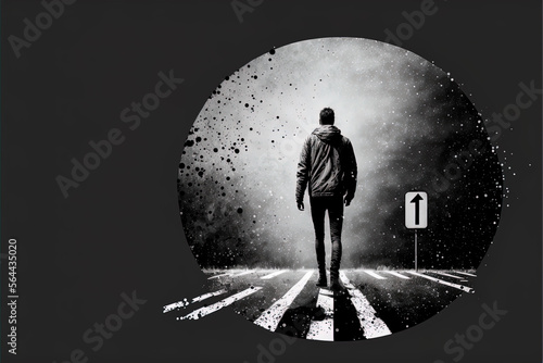 Fototapeta Naklejka Na Ścianę i Meble -  A Grayscale Journey Across a Crosswalk