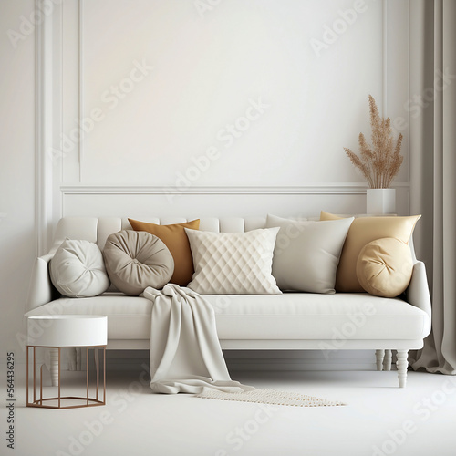 living room sofa with soft colors, interior decoration concept, Generative AI