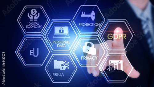 Gdpr Hexagonal Touch Screen Concept Hexagonal virtual Touch Screen Concept with man touching screen with finger and light streak