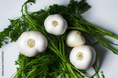 fresh garlics on a plate,Generative IA